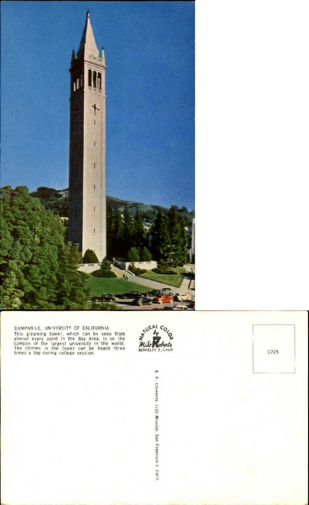 Campanile University of California ~ Berkeley ~ old 1950s postcard unused