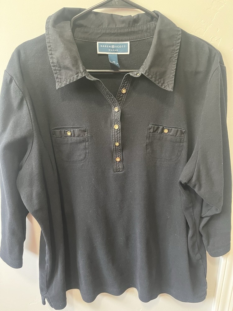 Karen Scott Women's Polo Black Shirt XL