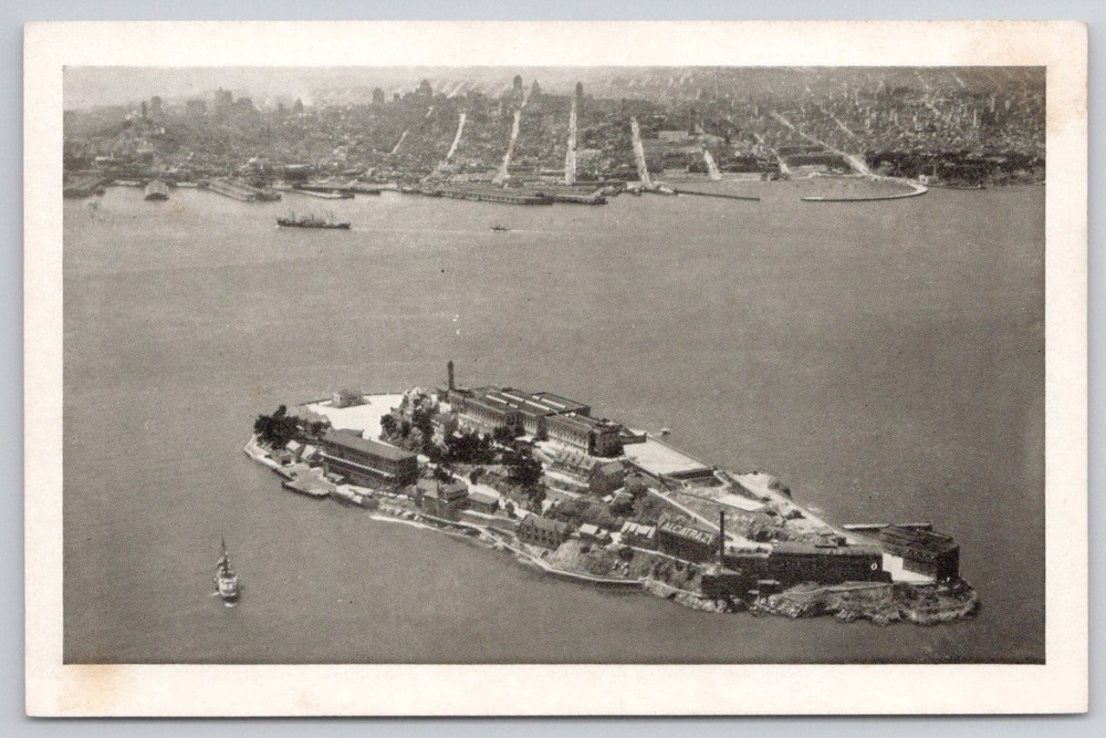 Alcatraz Island San Francisco Bay Aerial View Vintage Postcard