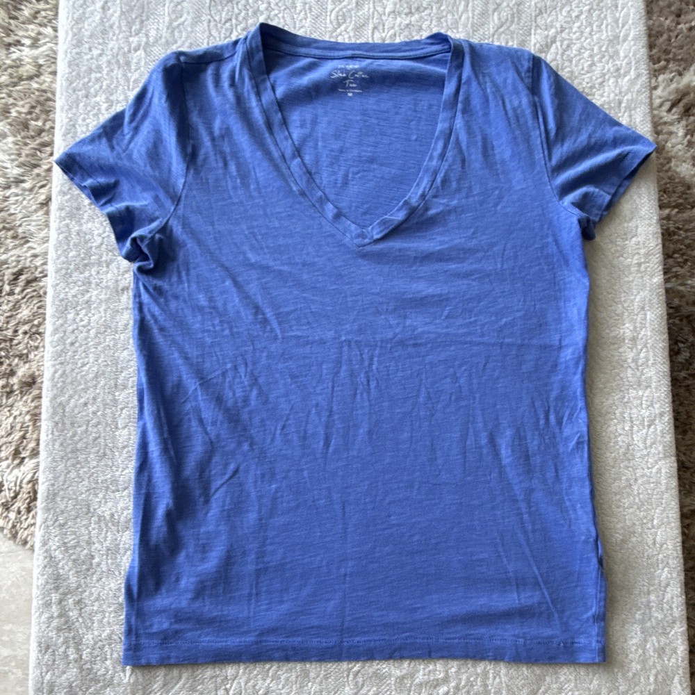 J.CREW Blue Slub Cotton Solid V-Neck Short Sleeve Pullover T-Shirt Women M