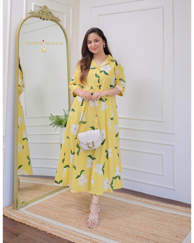 Yellow Floral Midi Dress for Women - Elegant Vacation Beach Wear Outfit