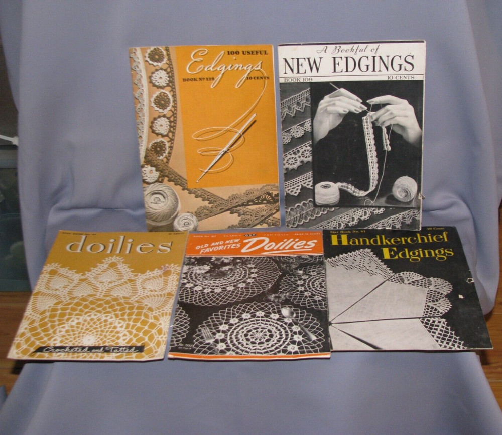 Lot Of 5 Clark's Star Lily Vintage 1940's Edgings Doilies Crochet Pattern Books