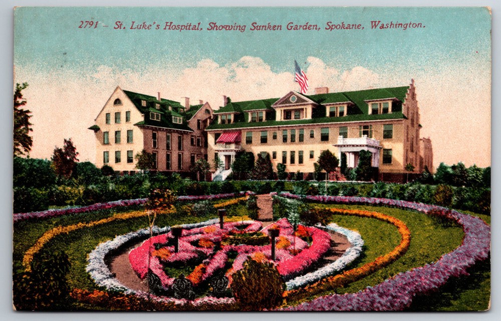 Vintage Postcard WA Spokane St. Luke's Hospital Sunken Garden Divided Back ~7005