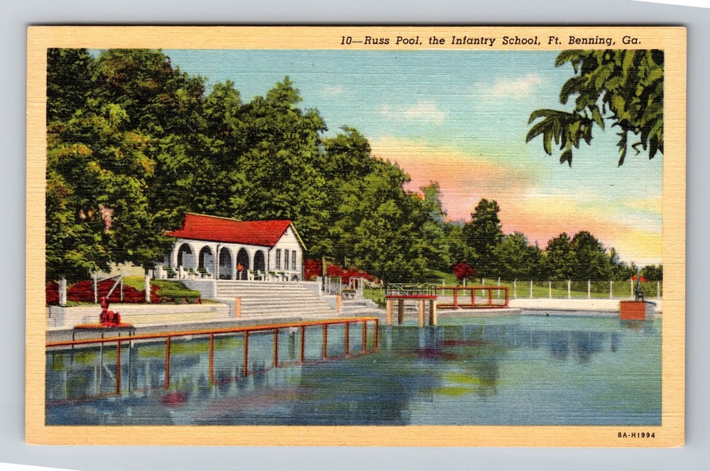 Fort Benning GA-Georgia Russ Pool Infantry School Vintage Postcard Postal Post