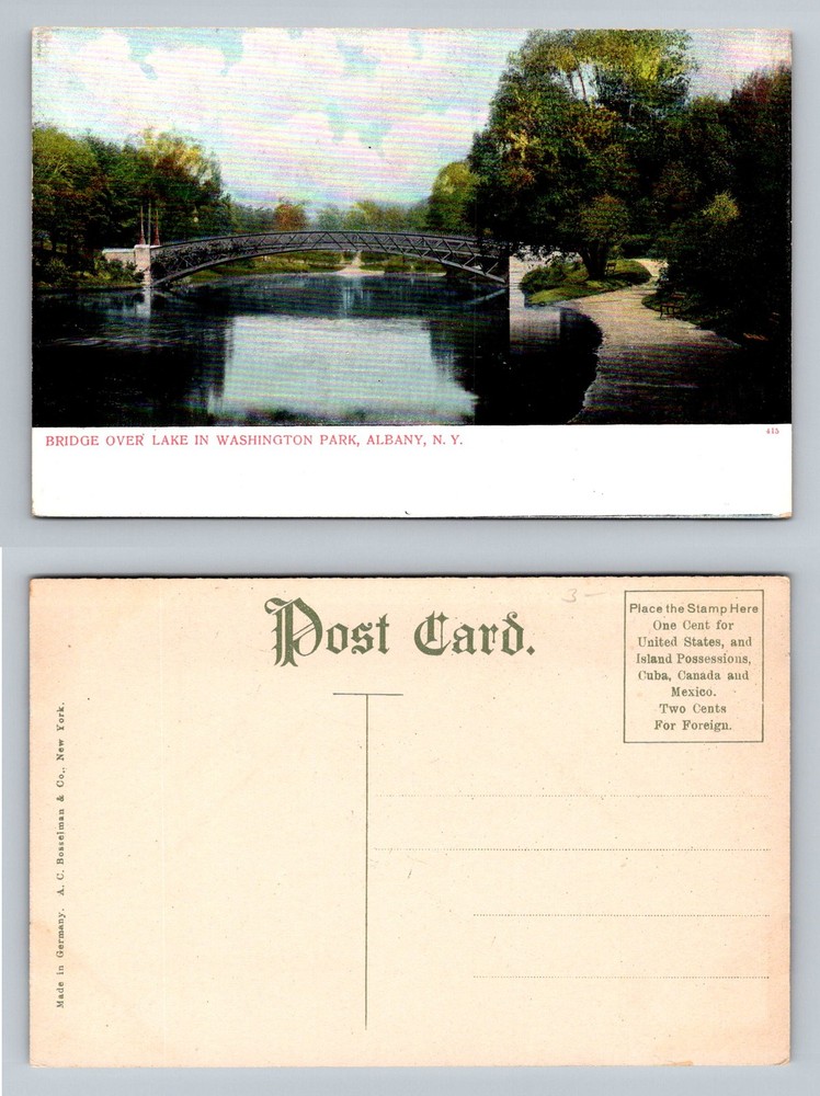 Albany, NY-New York, Washington Park Bridge Over Lake View Vintage Postcard