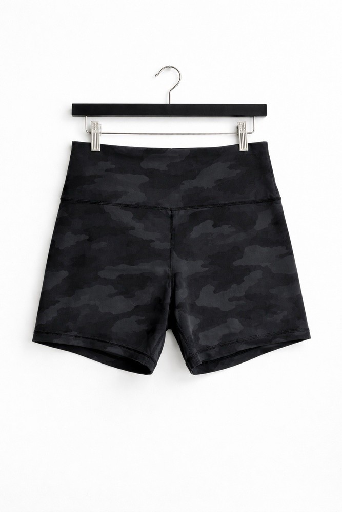 Lululemon Camo Biker Shorts Size 16 High Rise Black Gray Stretch Yoga