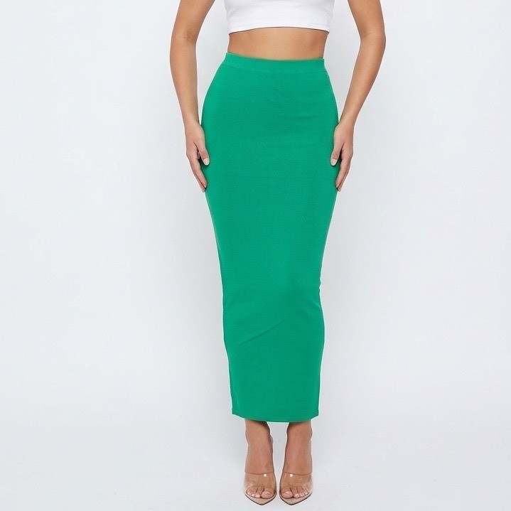 Naked Wardrobe Green Maxi Skirt XL Viscose Stretch Bodycon Slim Fit