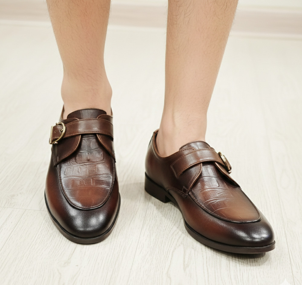 Monk Leather Handmade Shoes Strap Dress Formal Men's Brown Men Genuine Double