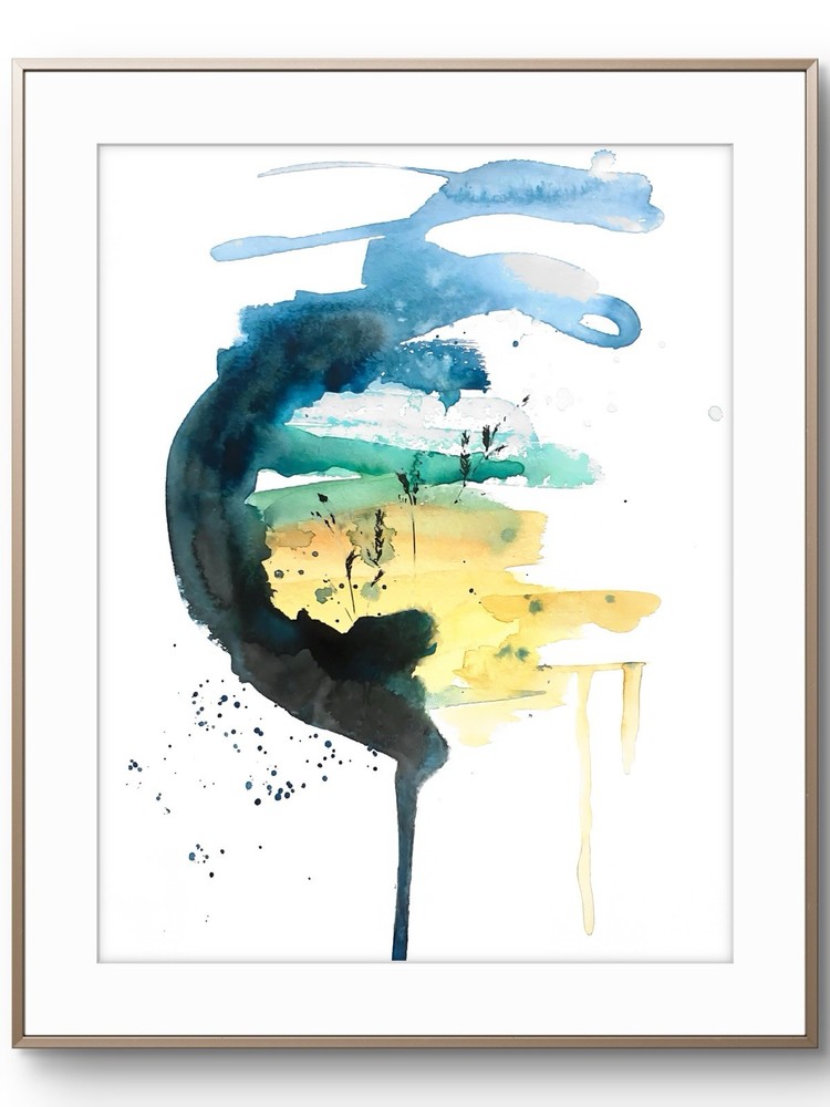 TITA PAINTZ Abstract Watercolor Beach Ink Hand Painted Art 9x12 Home Decor