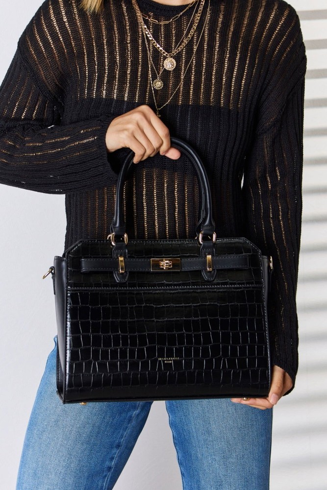 David Jones Textured PU Leather Fashion Handbag for Women