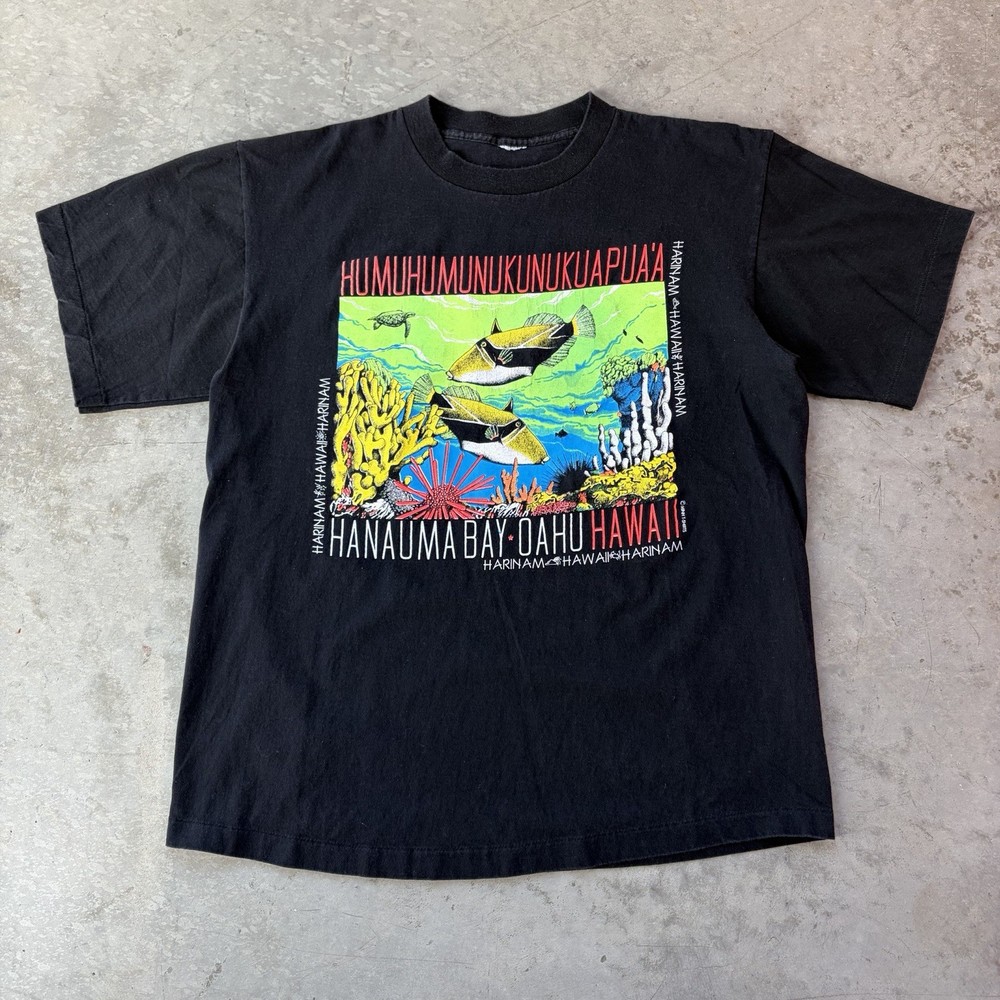 Vintage 90s Hanauma Bay Oahu Hawaii Graphic T Shirt Fish Single Stitch Large?