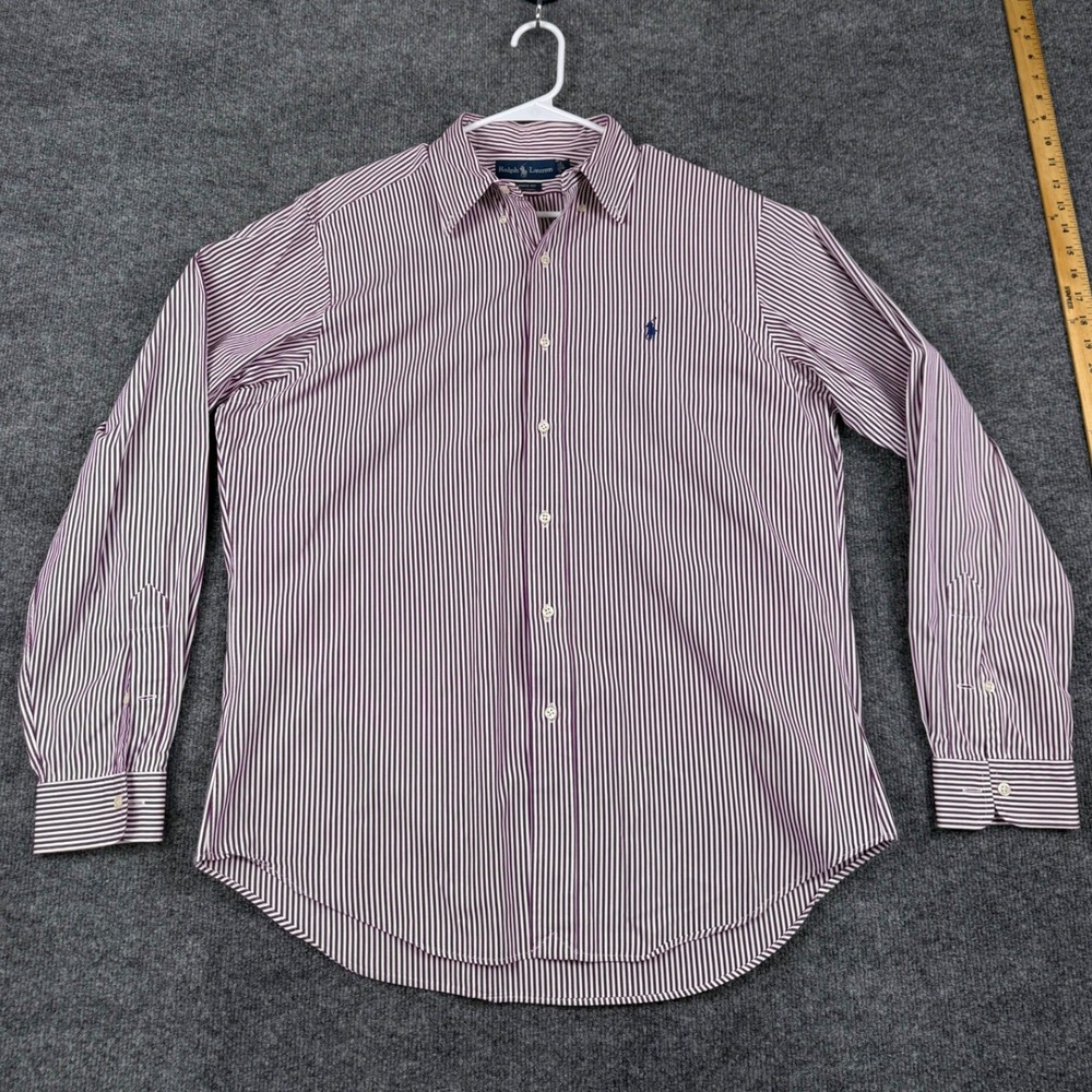 Ralph Lauren Mens Classic Fit Striped Button Down Shirt Purple White Large