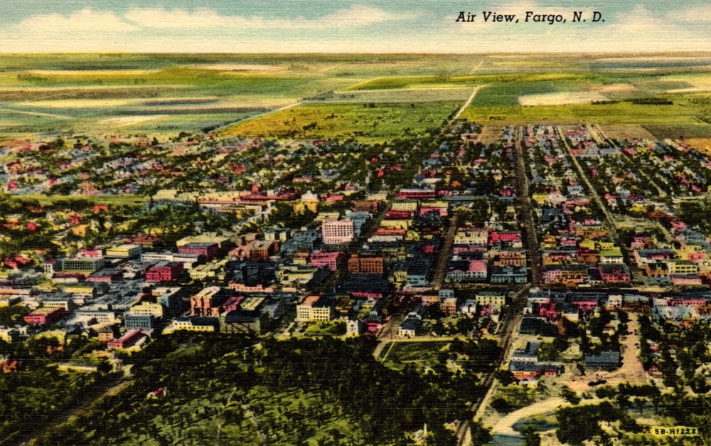 Postcard aerial view Fargo, North Dakota