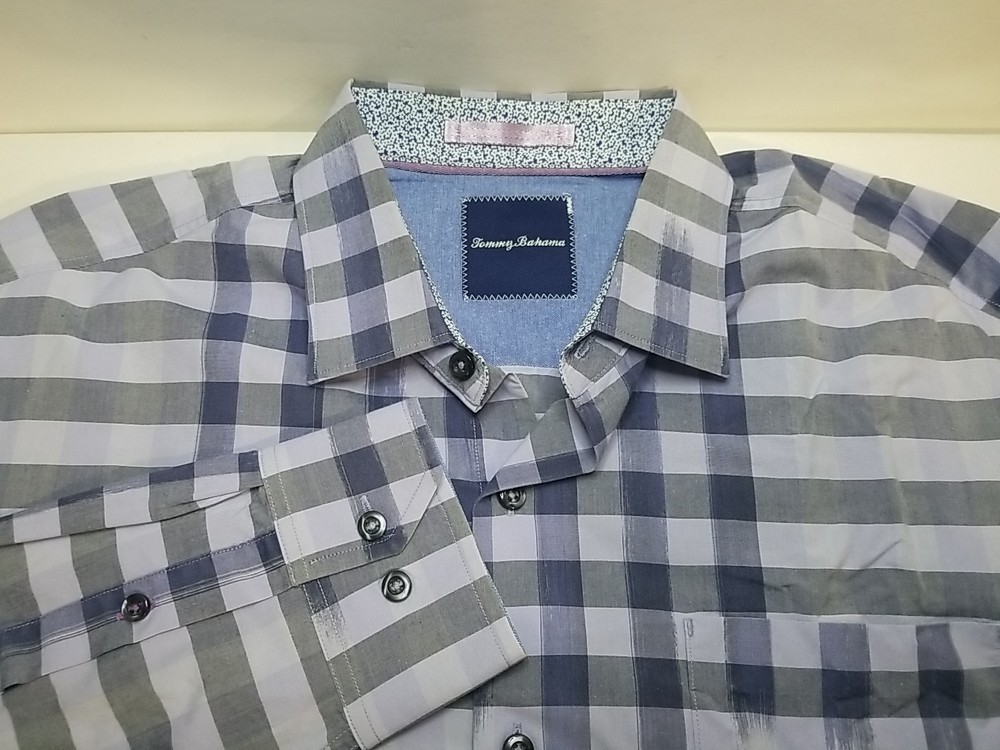 Tommy Bahama Mens Large Long Sleeve Button Up Striped Plaid Shirt