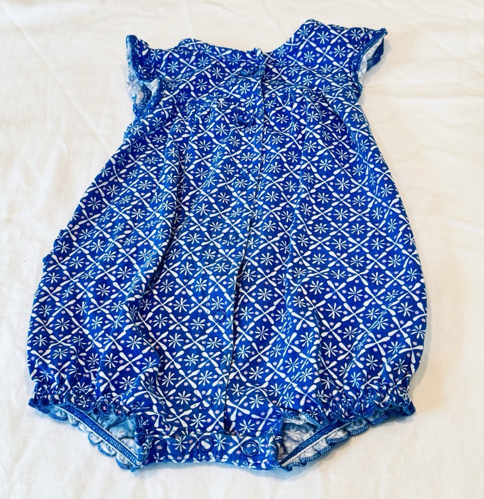 Carter's Blue/White Floral Ruffle Romper One-Piece 6M Sleeveless Cotton Snap