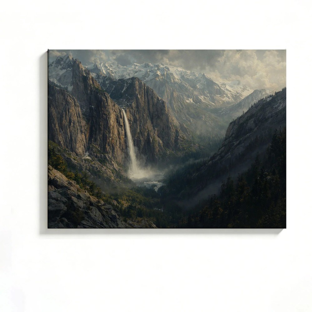 Waterfall Mountain Canvas Painting 2D Flat Frameless Wall Art Home Office Decor