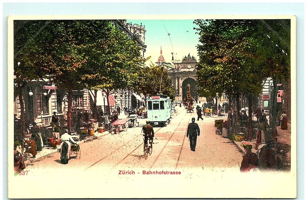 S04-1211, Zurich, Bahnhofstrasse, Antique Postcard
