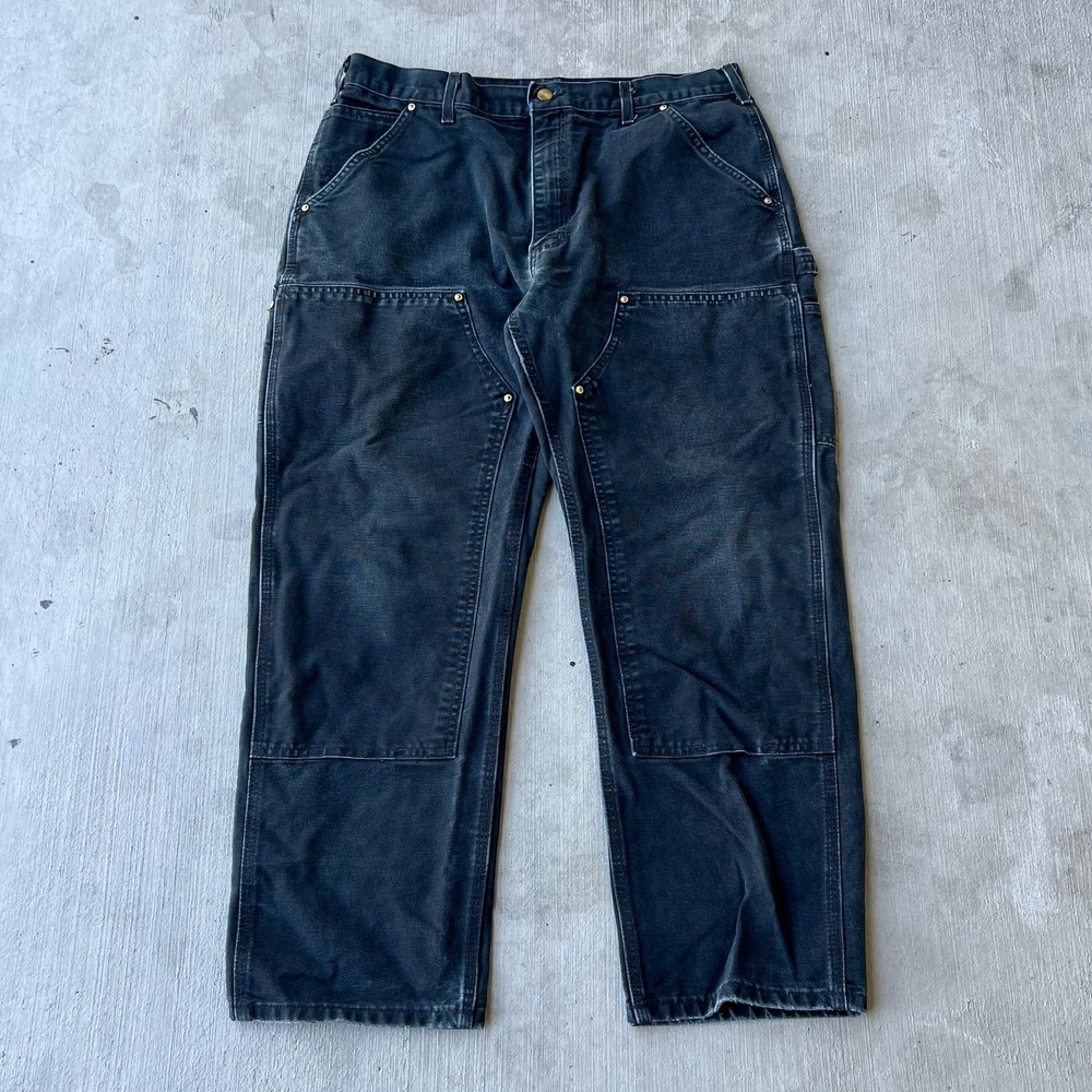 Carhartt faded black double knee work wear carpenter pants 36x30