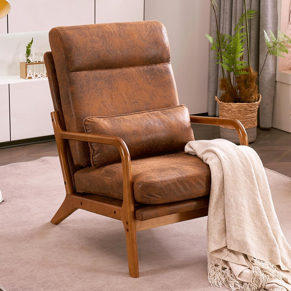 Mid-Century Modern Accent Armchair with Plush Cushion for Reading Nook