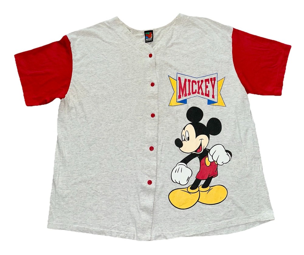 Vintage 90s MICKEY UNLIMITED Disney Baseball Jersey Size 2X Mickey Mouse & Pluto