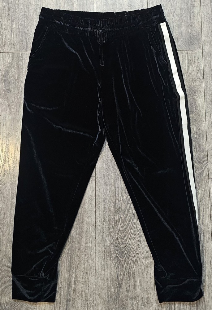 Xersion Velvet Velour Jogger Track Pants Black White Side Stripe Women's Size XL