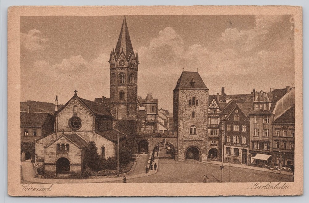 Eisenach Karlsplatz Germany Vintage Postcard St. George's Church Nikolai Gate
