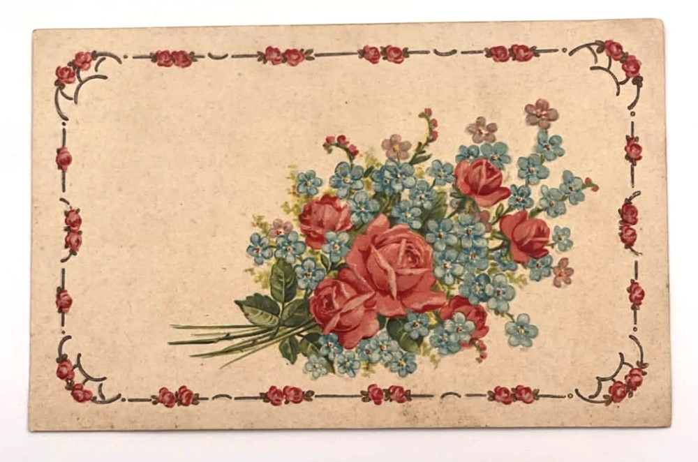 Antique Roses Forget Me Nots Floral Bouquet Embossed Postcard