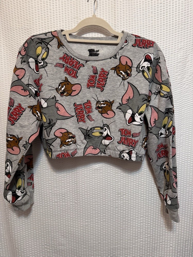 Tom and Jerry Cartoon Crop Top Sweatshirt, Women’s Size Large