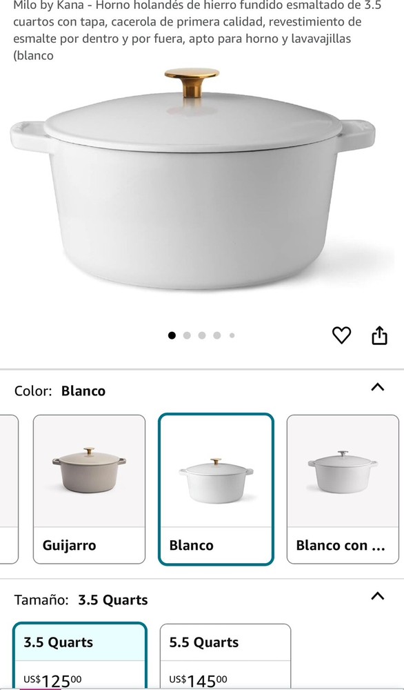 Milobykana Horno Holandés De Hierro Fundido Esmaltado De 5.3 Cuarto Con Tapa.