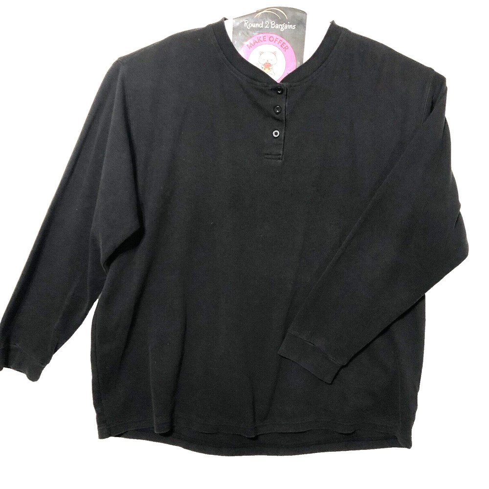 Adventuridge Henley Shirt Mens 2XL Black Thermal Waffle Knit Long Sleeve XXL