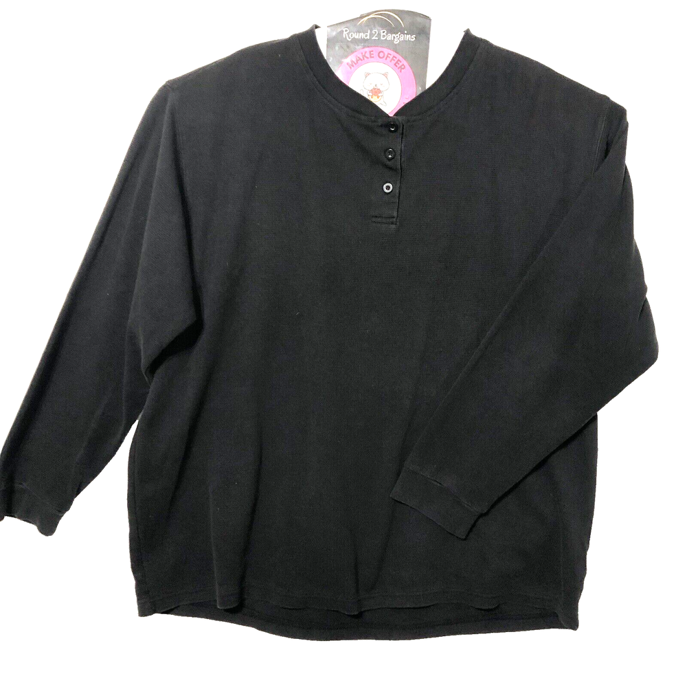Adventuridge Henley Shirt Mens 2XL Black Thermal Waffle Knit Long Sleeve XXL
