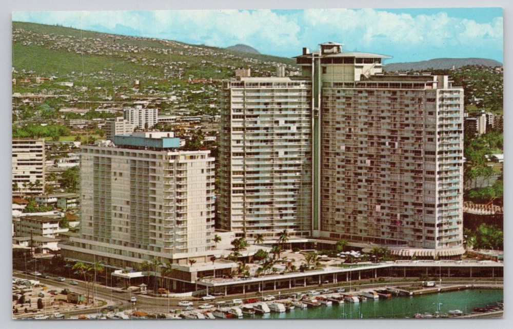 Ilikai Hotel Waikiki Yacht Harbor Honolulu HI Curteichcolor Postcard 1971