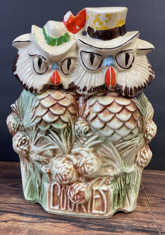 Vintage 1950s McCoy Pottery USA Cookie Jar Mr & Mrs Owl When Shadows Fall