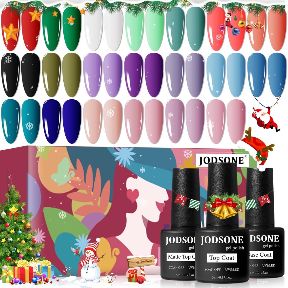 23-piece gel nail polish set with base coat, glossy & matte top coats in multicolor shades