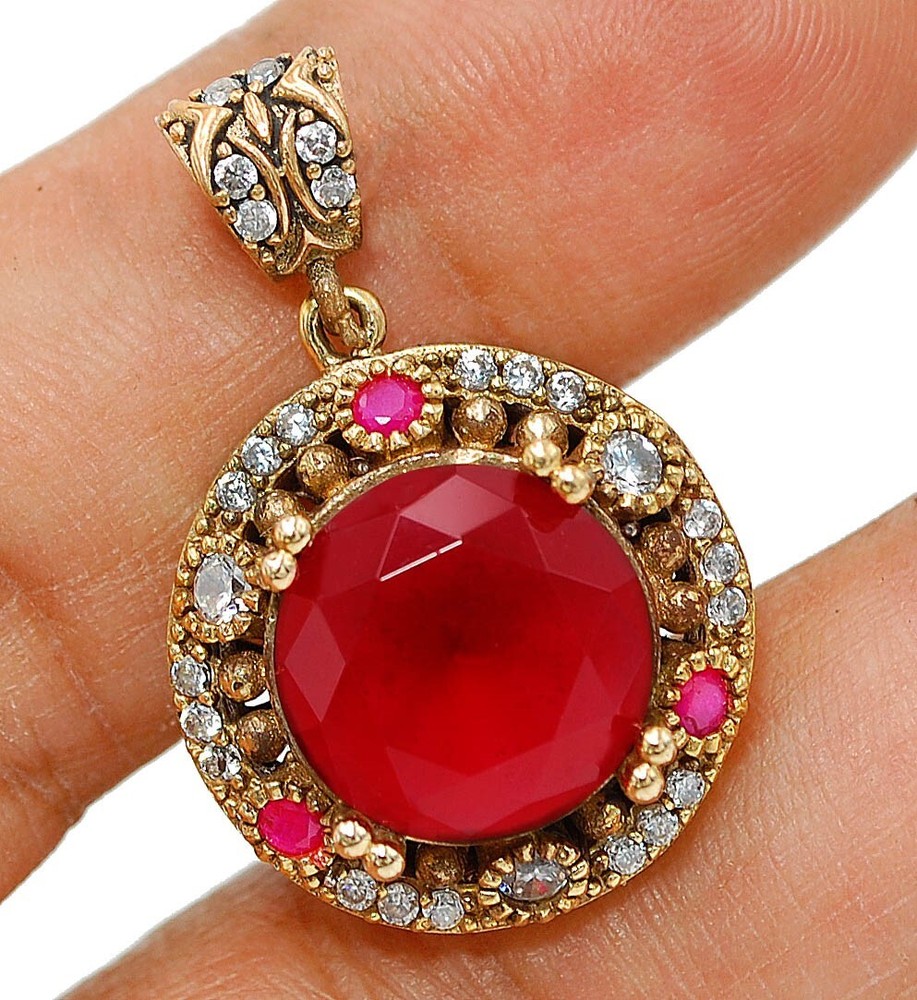 Ottoman Empire Inspired 6CT Treated Ruby 925 Sterling Silver Pendant BO20