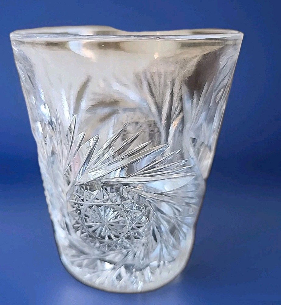 American Brilliant Cut Crystal Double Old Fashioned Solid Whiskey Glass Tumbler