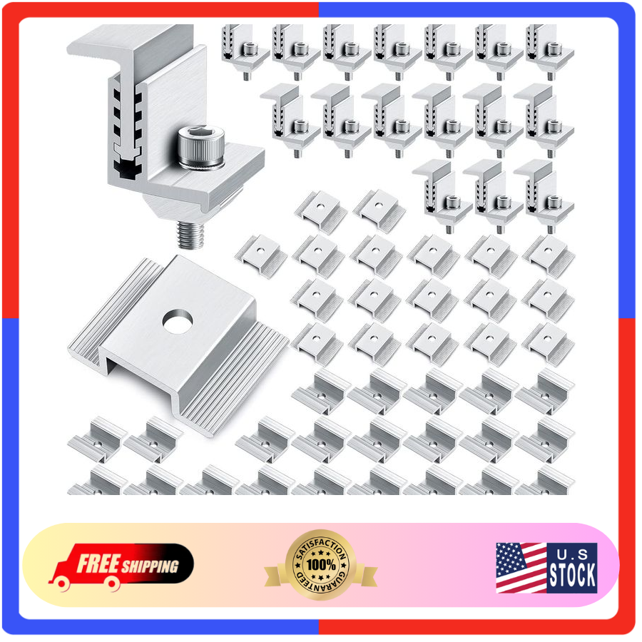 56Pcs Solar Panel Mid & End Clamps, 1.06