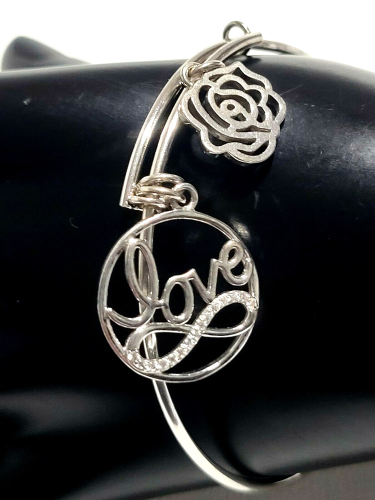 Ralph Lauren 925 Sterling Silver Bangle Bracelet Adjustable Love Lotus 549
