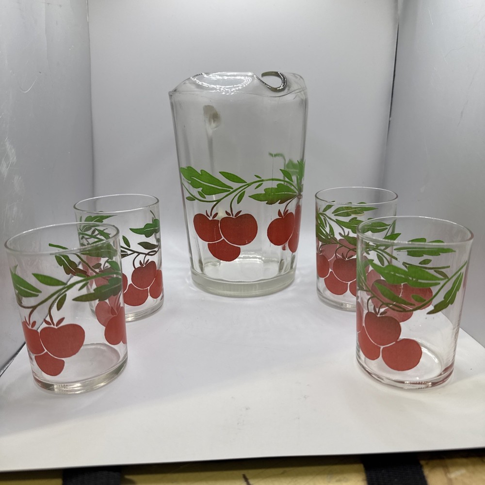 Libbey Cherries Swanky Swigs Juice Glasses and Pitcher