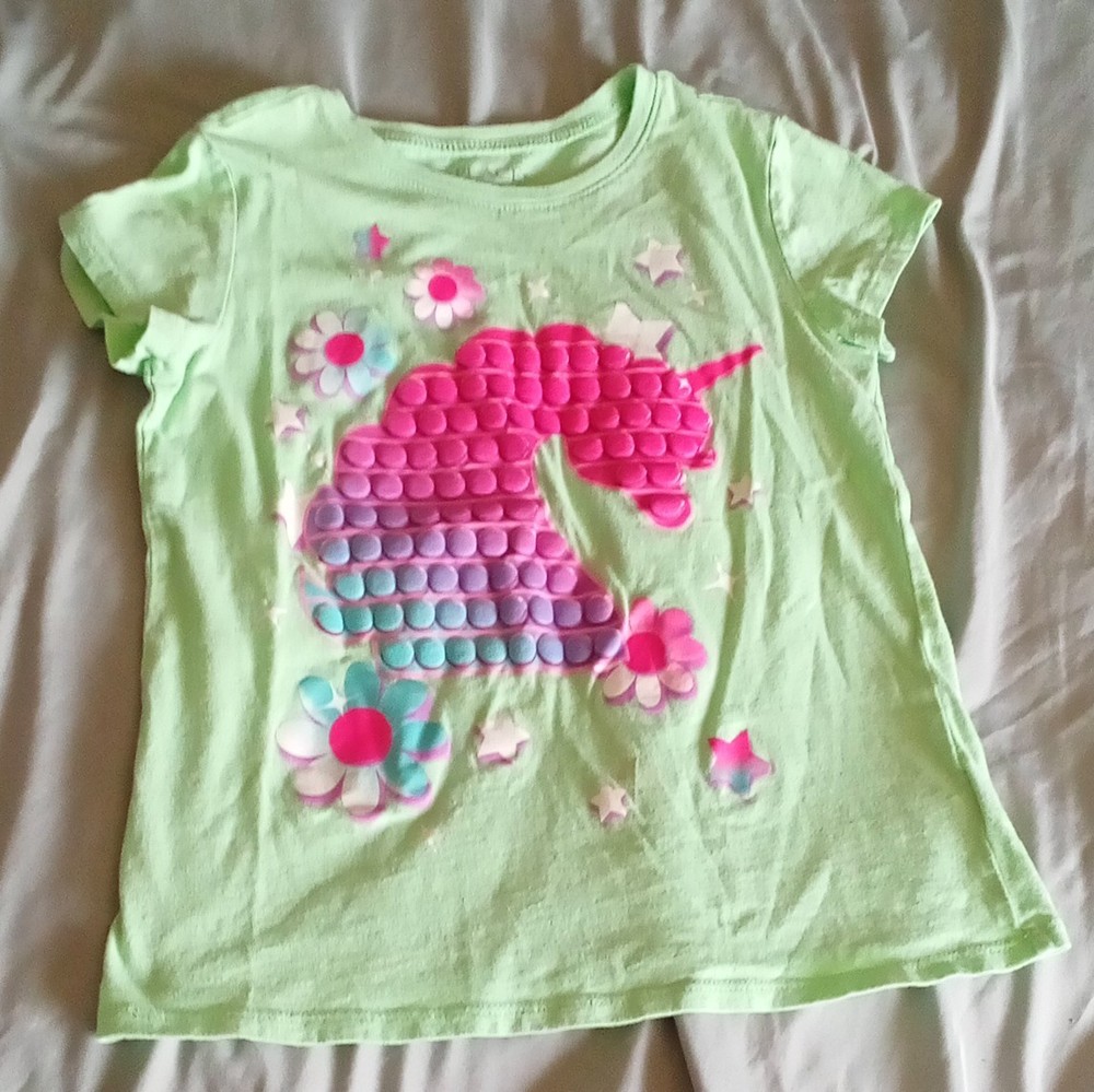 The Children's Place Girls Size 5/6 Green Unicorn Graphic Short Sleeve Tee