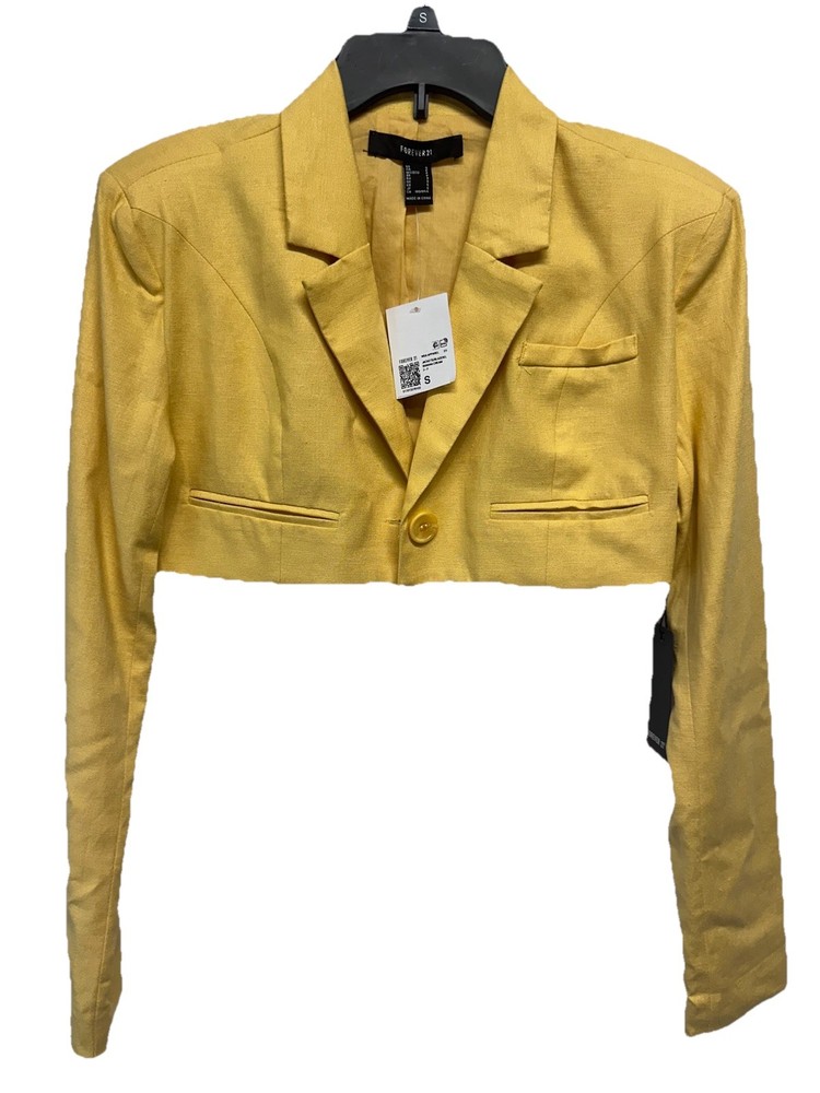 Forever 21 Women's Linen Rayon Blend Cropped Blazer Jacket Colorful Yellow Small