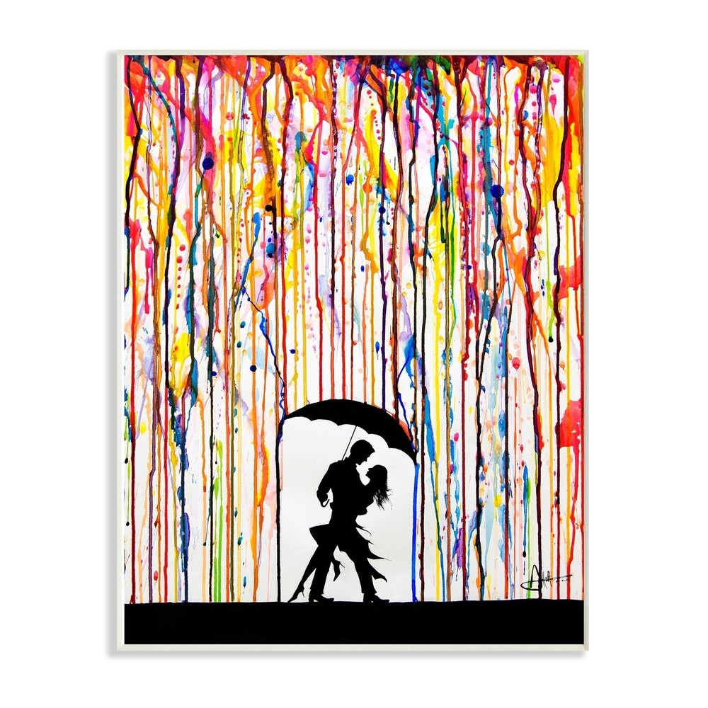 Stupell Rainbow Umbrella Silhouette Wood Wall Art 10 x 15 Multi-color