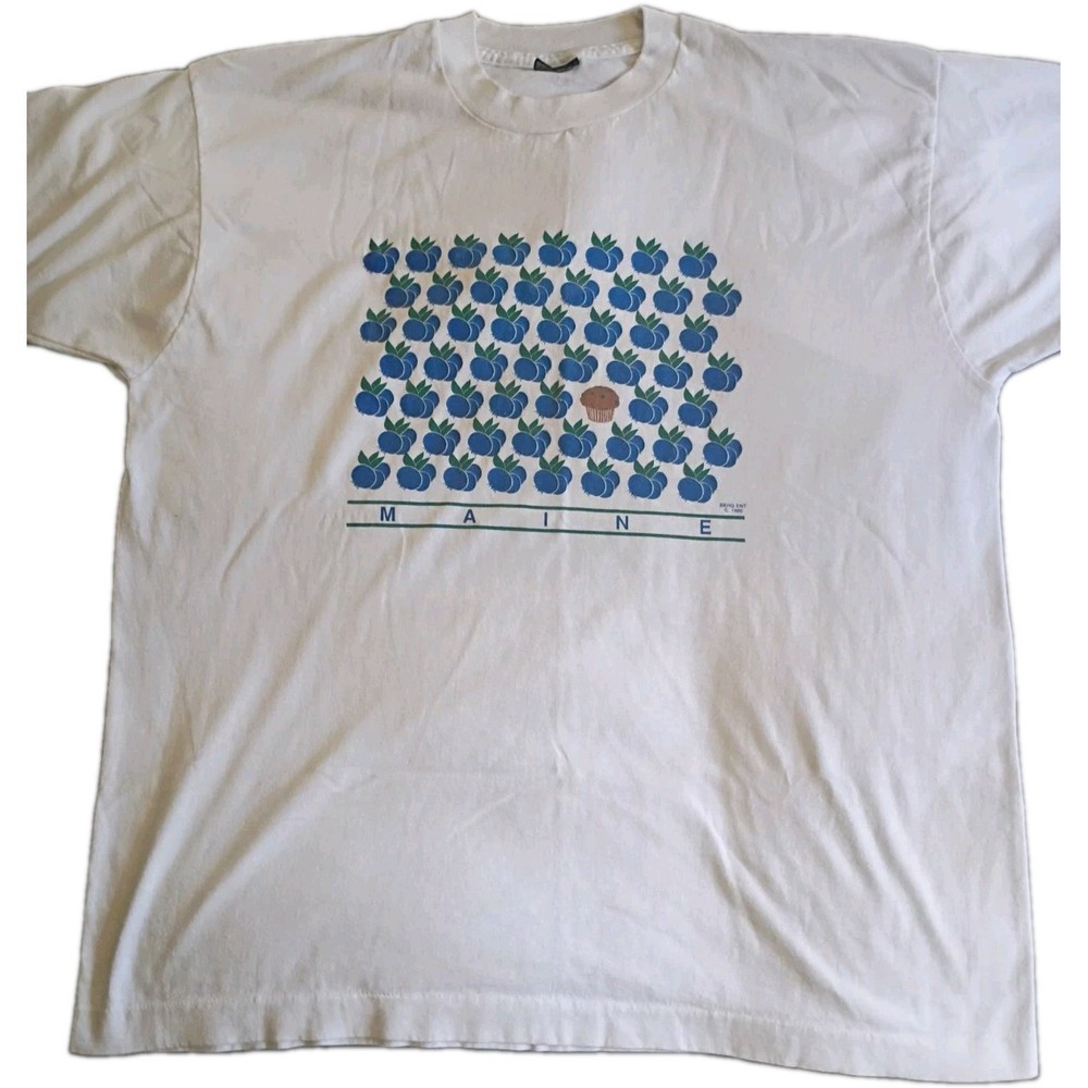 Vintage 90s Maine Blueberry Muffin T-Shirt White Single Stitch Graphic Retro...