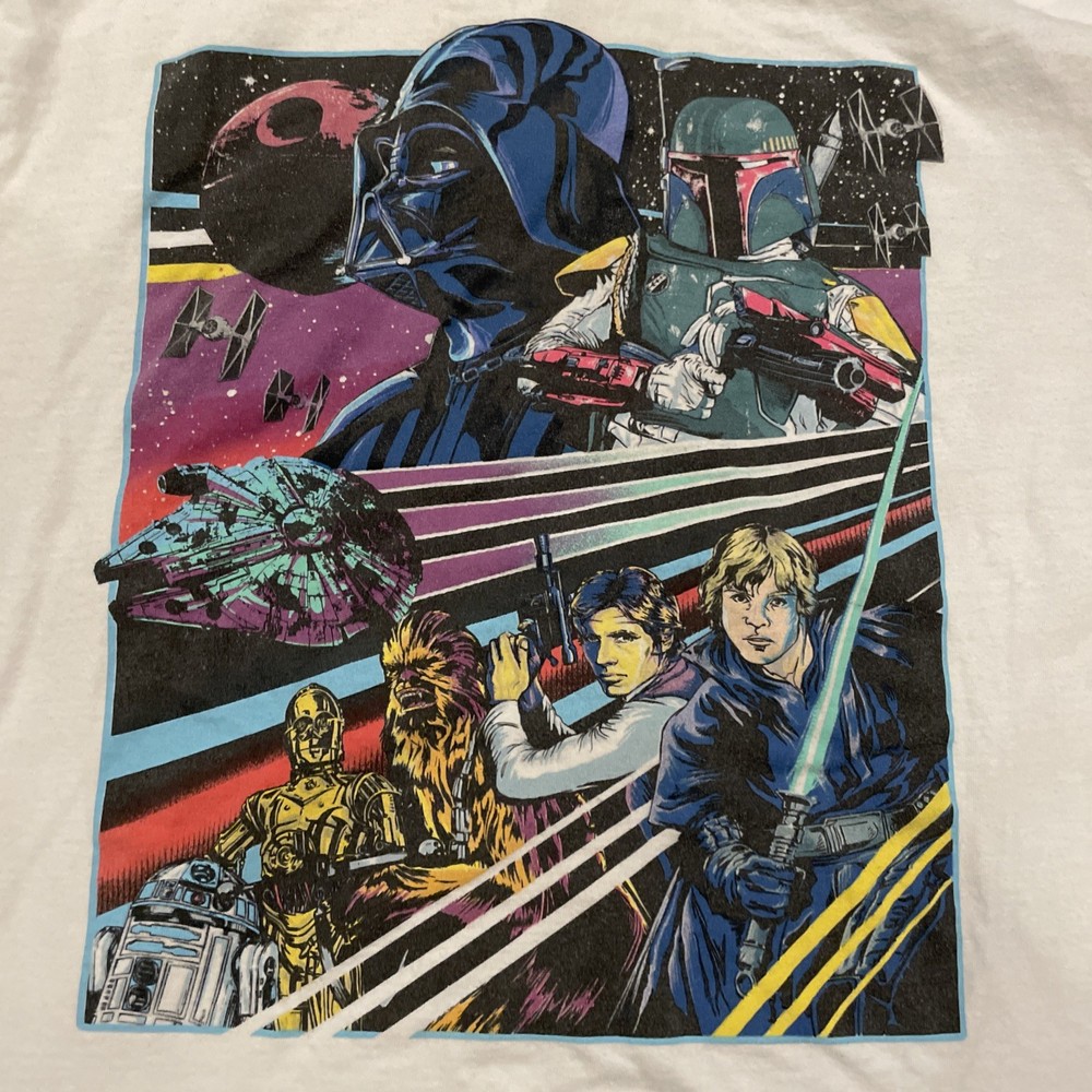 Star Wars Long Sleeve Graphic Shirt Men's L White Darth Vader Luke Skywalker