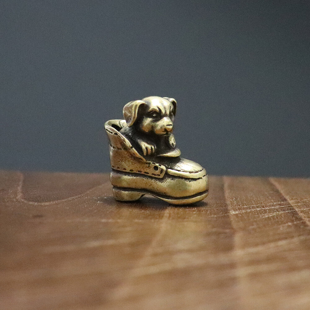 Pure Brass Dog Pendant Shoe Keychain Hanging Ring Gift Miniature Craft Chain