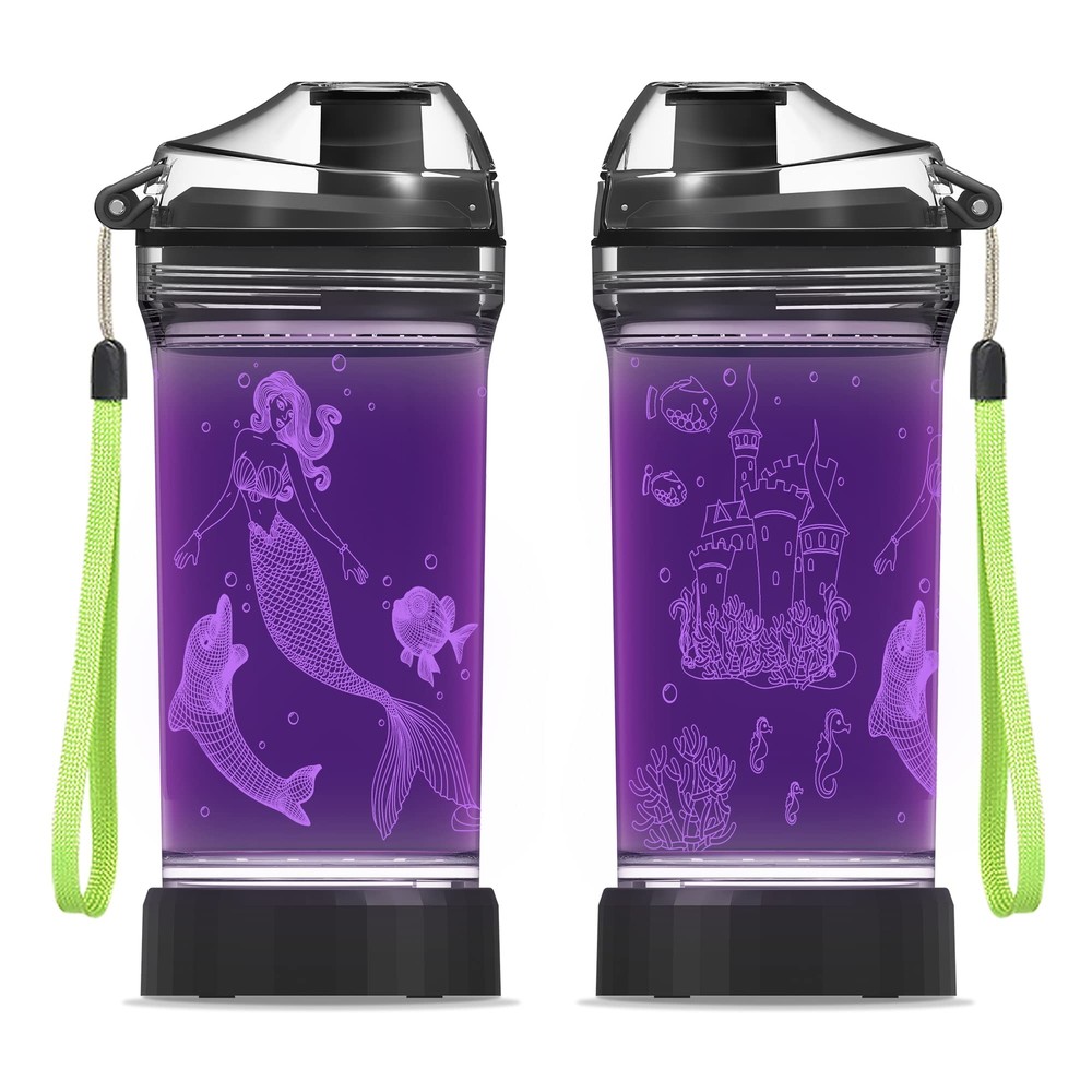 YuanDian Light Up Kids Water Bottle with 3D Mermaid Design- 14 OZ Tritan BPA ...
