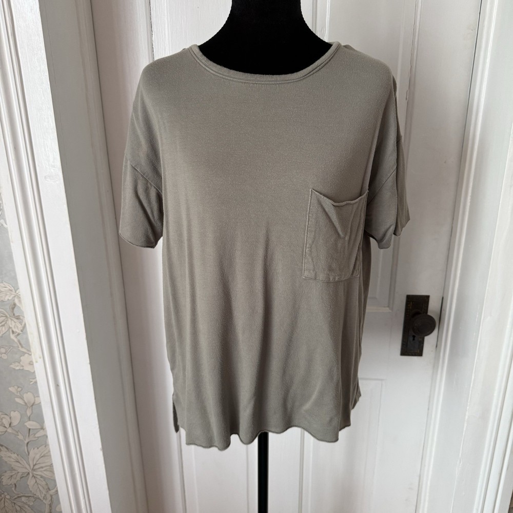 Double Zero Gray Round Neck Knit Pocket T-Shirt Short Sleeve Women's S