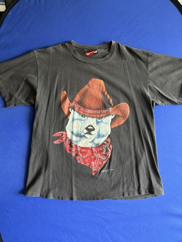 Coca Cola T Shirt Mens XL Coke Polar Bear Cowboy Hat Scarf Vintage 90s