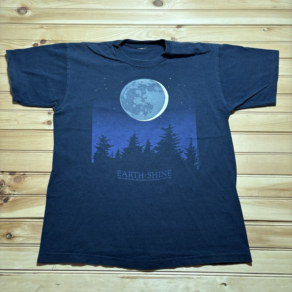 Vintage 90s Earth Shine Illuminating The Moons Night Shade Art Shirt Size Large