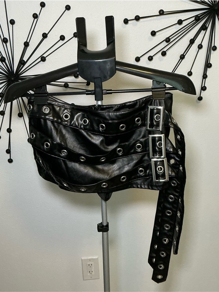SHEIN Black Faux Leather Buckle Mini Skirt Goth Punk Y2K Size Small